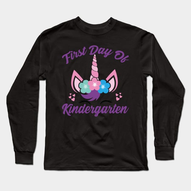 Unicorn With Purple Text | First Day of Kindergarten Long Sleeve T-Shirt by Estrytee